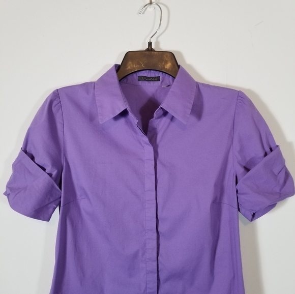 Tahari Purple Short Sleeve Button Up Blouse Size Small - Picture 2 of 6